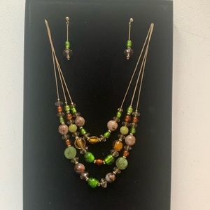 Technibond multi strand beaded necklace w/ matching earrings, new old stock